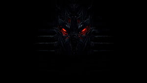 Dark Mechanical Dragon Head With Glowing Red Eyes In The Shadows HD wallpaper