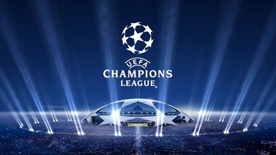UEFA Champions League Official Logo and Starball Emblem on a Dramatic Blue Stadium Background HD wallpaper