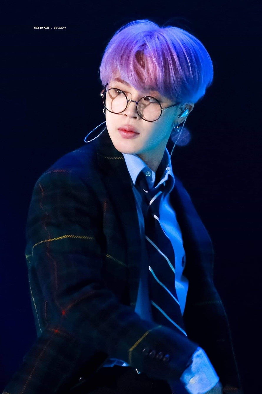 Park Jimin of BTS in Purple Hair and Round Glasses on Stage HD phone wallpaper
