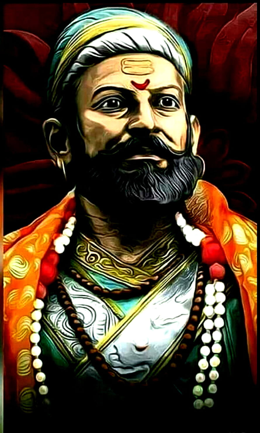 Chhatrapati Shivaji Maharaj Portrait in Traditional Attire with Turban and Beads HD phone wallpaper