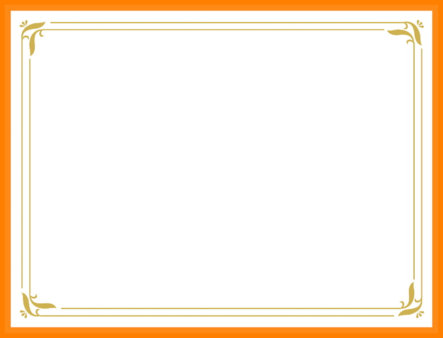 Elegant Gold Ornamental Border Frame on White Background with Orange Edge HD wallpaper