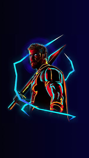 Neon Thor Stormbreaker Lightning Digital Art Wallpaper HD phone wallpaper