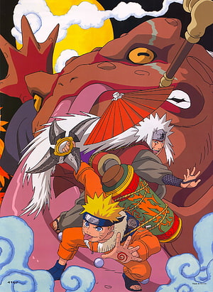 Naruto Uzumaki and Jiraiya with Gamabunta in Dynamic Anime Artwork HD phone wallpaper
