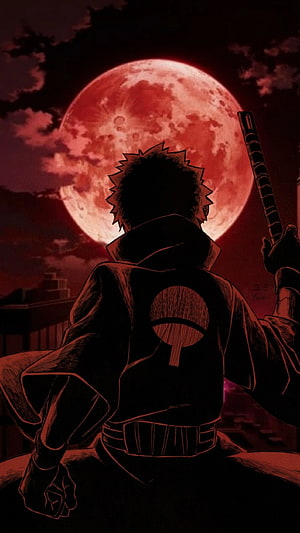 Obito Uchiha Silhouette Against Blood Moon in Naruto Aesthetic Art HD phone wallpaper