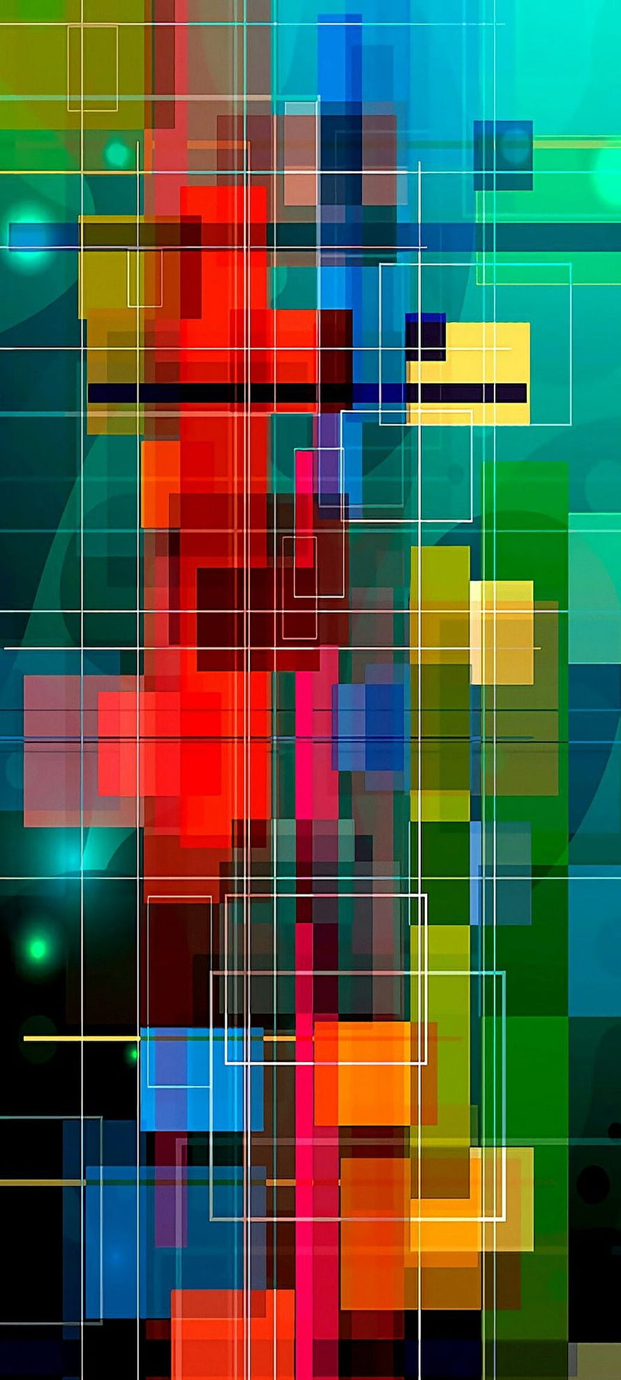 Vibrant Abstract Geometric Pattern with Overlapping Colorful Squares and Grid Lines HD phone wallpaper