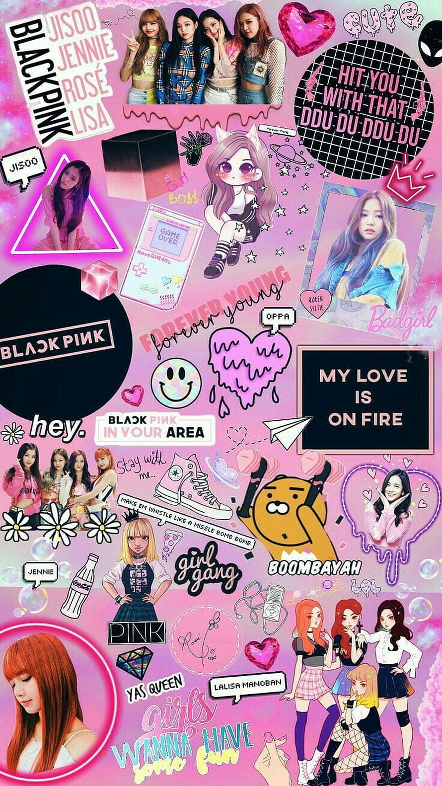 Blackpink Kpop Aesthetic Collage Wallpaper with Member Photos and Song Lyrics HD phone wallpaper