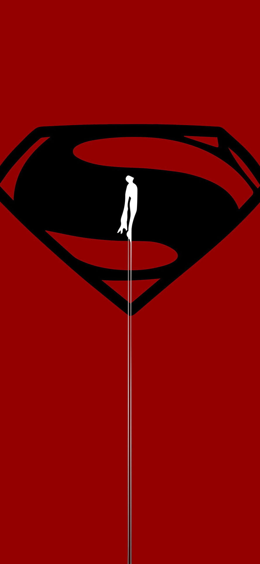 Minimalist Superman Silhouette Hanging from Rope Against Red Background, Superman Art X. . Superman art, Superman HD phone wallpaper