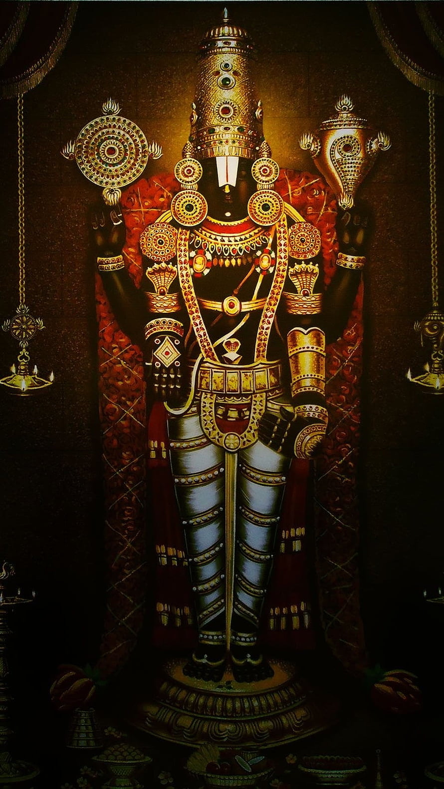 Aarti of Lord Ayyappa with traditional lamps and offerings HD phone wallpaper