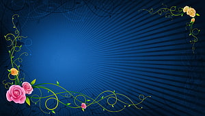 Elegant Blue Floral Wallpaper With Pink And Yellow Roses On Radiant Background HD wallpaper
