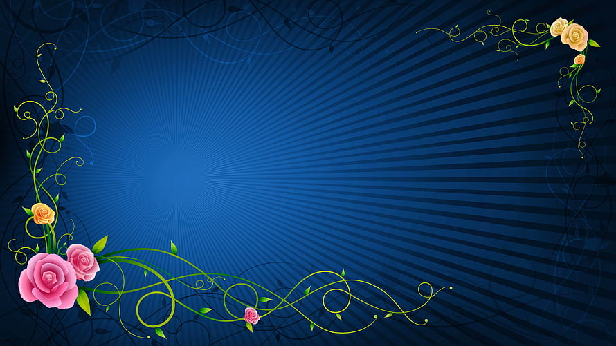 Elegant Blue Floral Wallpaper With Pink And Yellow Roses On Radiant Background HD wallpaper