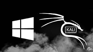 Kali Linux and Windows Logos on Black Background with Smoke HD wallpaper