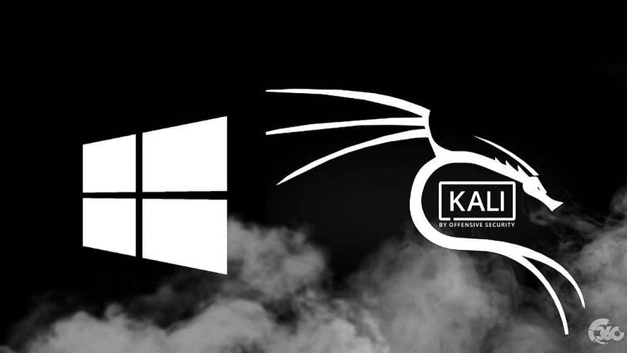 Kali Linux and Windows Logos on Black Background with Smoke HD wallpaper