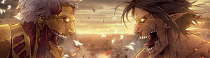 Armored Titan and Attack Titan Face Off in Attack on Titan Anime Illustration HD wallpaper