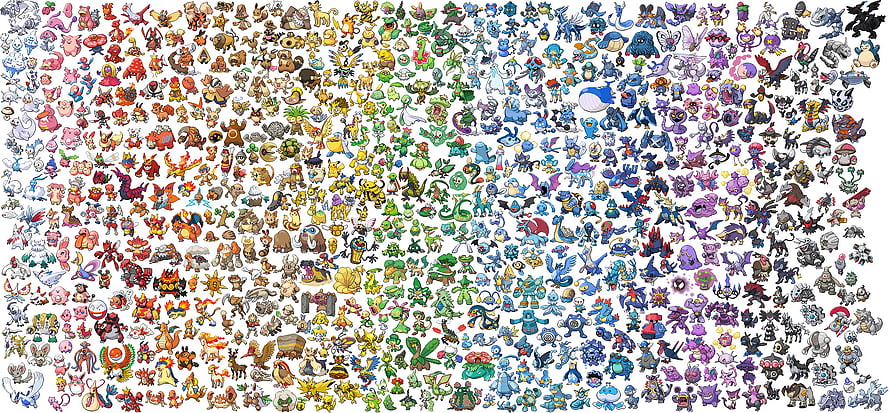 Complete Collection of All Pokemon Species Arranged by Color Spectrum HD wallpaper