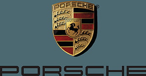 Porsche Stuttgart Shield Emblem on Slate Blue Background HD wallpaper