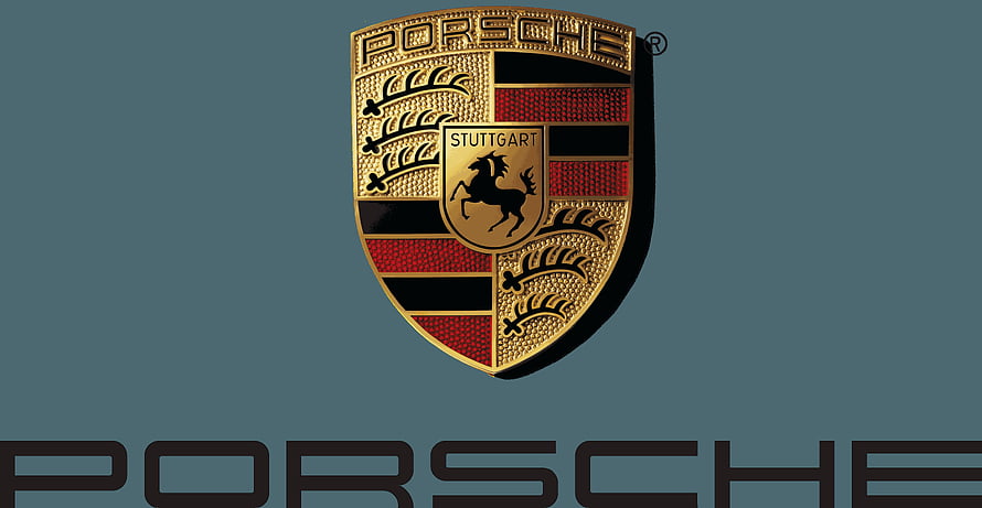 Porsche Stuttgart Shield Emblem on Slate Blue Background HD wallpaper