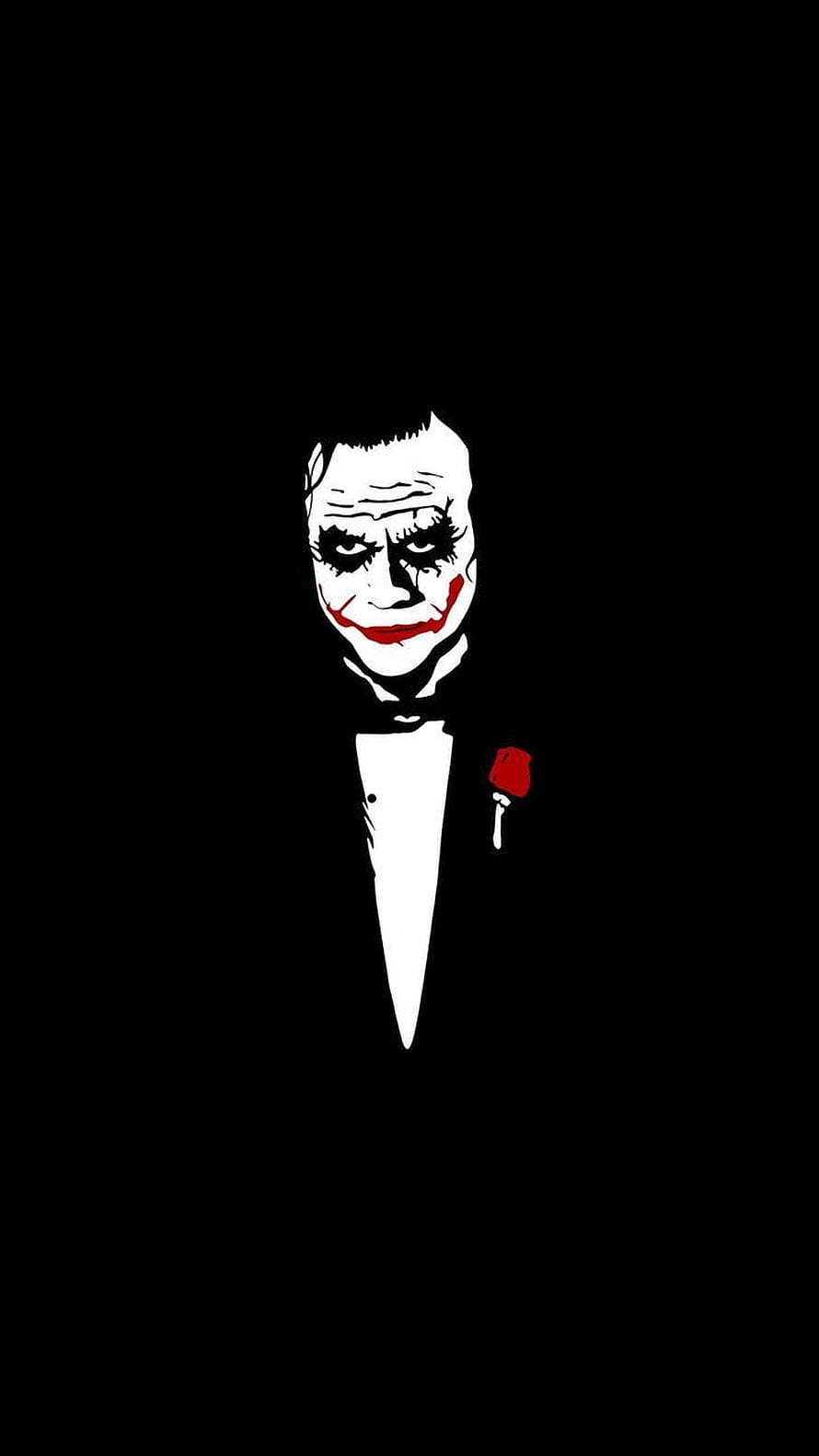 The Joker in a tuxedo with a red rose on a black background HD phone wallpaper