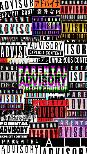Glitch Art Collage of Parental Advisory Explicit Content Labels in Magenta and Black HD phone wallpaper