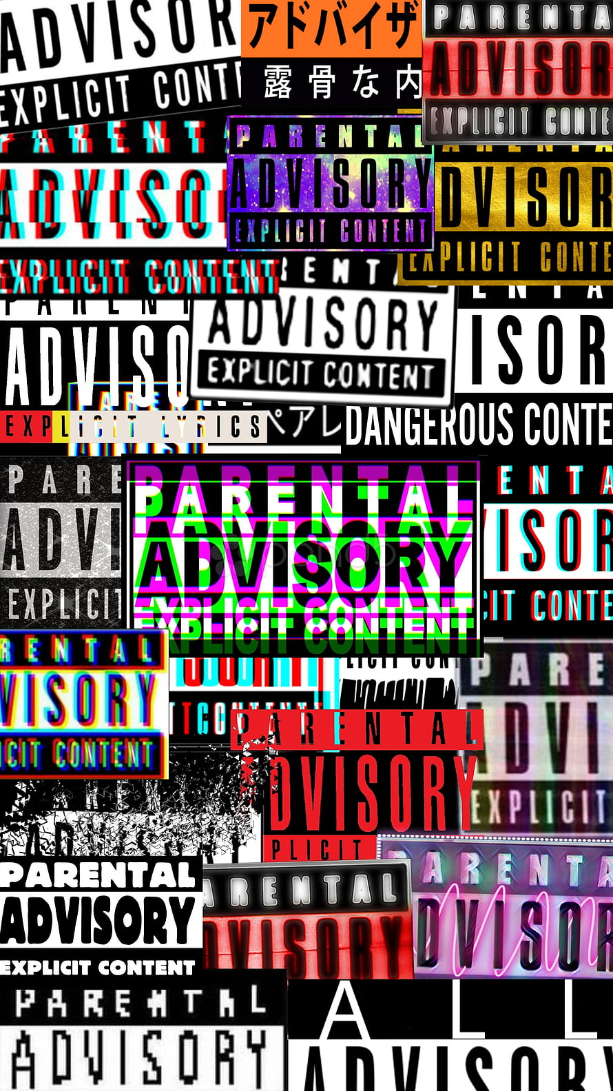 Glitch Art Collage of Parental Advisory Explicit Content Labels in Magenta and Black HD phone wallpaper