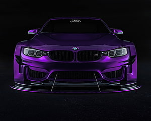 Front View of a Purple BMW M3 with Widebody Kit and Aggressive Front Splitter HD wallpaper