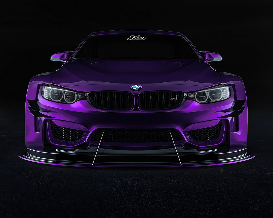 Front View of a Purple BMW M3 with Widebody Kit and Aggressive Front Splitter HD wallpaper