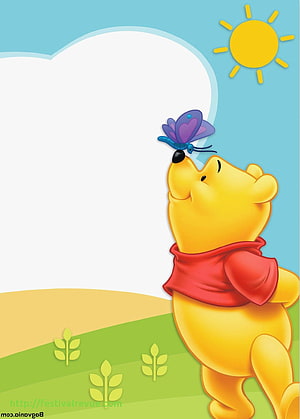Winnie the Pooh with a butterfly on his nose in a sunny meadow HD phone wallpaper