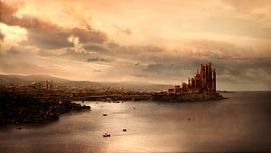 Game of Thrones King's Landing Cityscape at Golden Hour with Red Keep Castle HD wallpaper