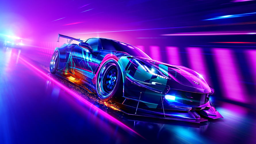 Need for Speed Heat Corvette Grand Sport Neon Night Racing Scene HD wallpaper