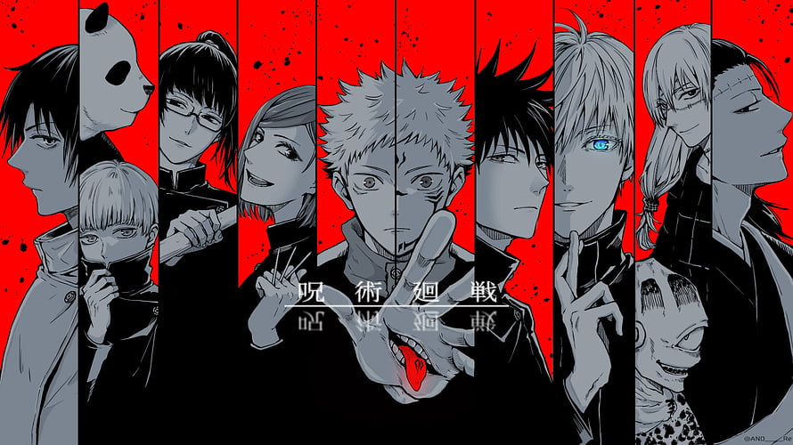 Jujutsu Kaisen Anime Cast Group Portrait With Red Background HD wallpaper