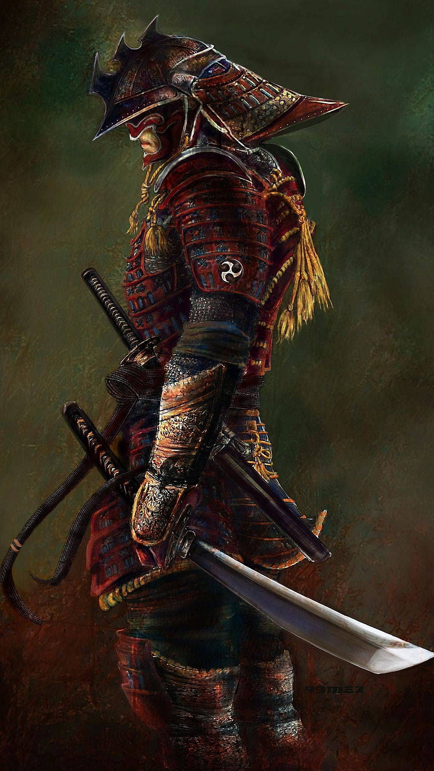 Dark Fantasy Samurai Warrior in Red Armor with Katana HD phone wallpaper