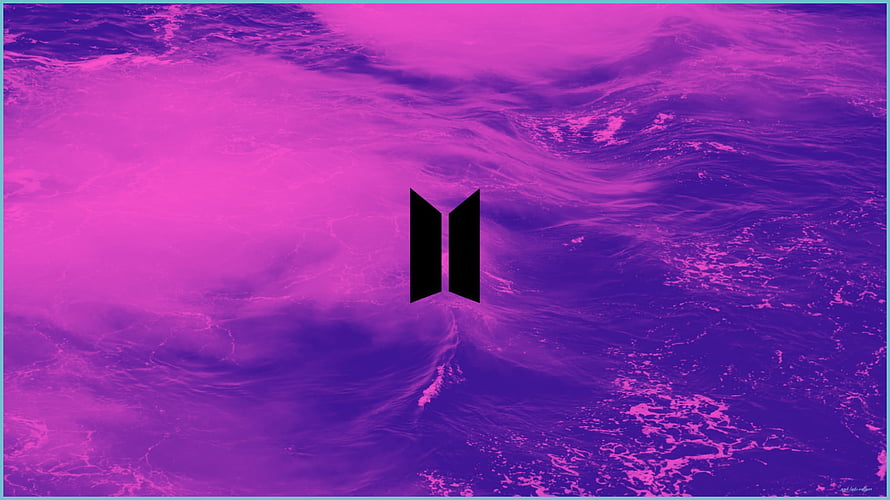 BTS Logo on Swirling Purple and Pink Water Surface Aesthetic Wallpaper HD wallpaper
