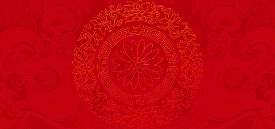 Chinese New Year Red Floral Mandala Background with Traditional Geometric Patterns HD wallpaper