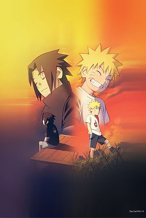 Naruto and Sasuke Friendship Anime Wallpaper Sunset HD phone wallpaper