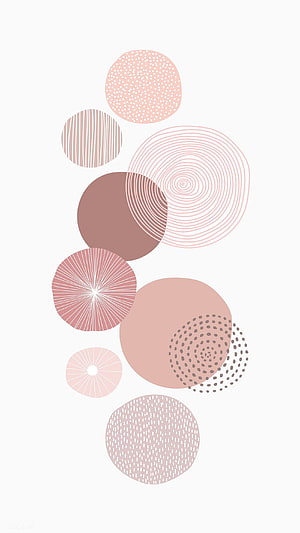 Minimalist pastel pink geometric circles with varied line and dot textures on a clean white background HD phone wallpaper