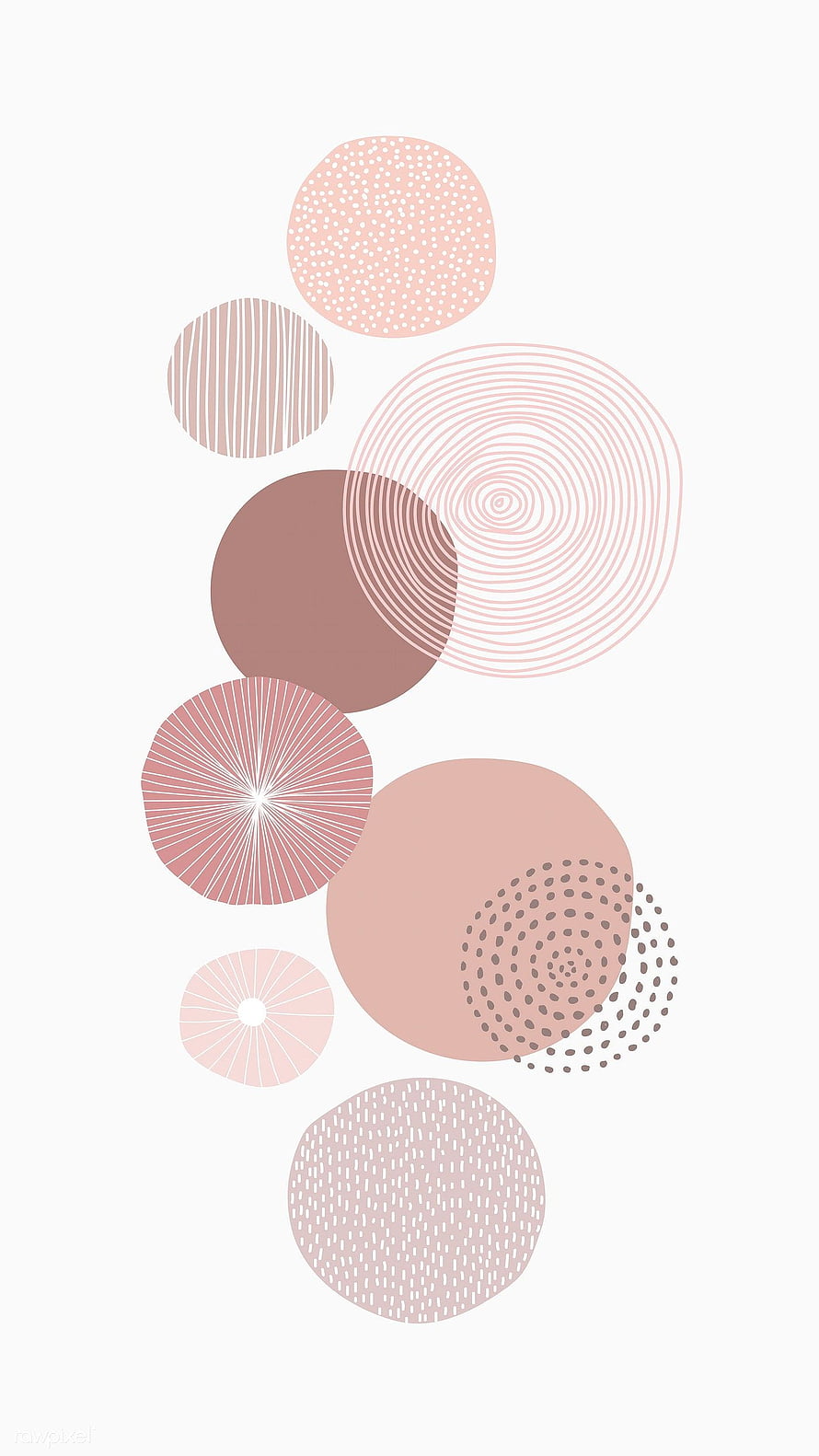 Minimalist pastel pink geometric circles with varied line and dot textures on a clean white background HD phone wallpaper