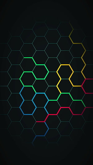 Abstract Colorful Hexagon Grid Pattern On Dark Background HD phone wallpaper