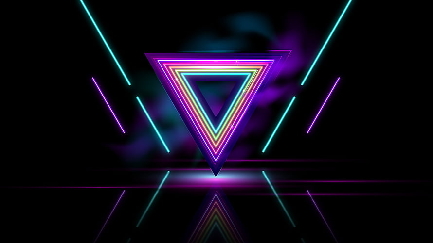 Neon Triangle Abstract Background With Glowing Lines And Reflection HD wallpaper