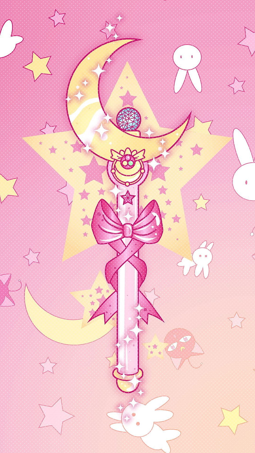 Sailor Moon Pink Moon Wand with Star and Crescent Moon on Pastel Pink Background HD phone wallpaper