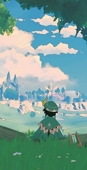 Venti Gazing at the Distant City of Mondstadt in Genshin Impact HD phone wallpaper