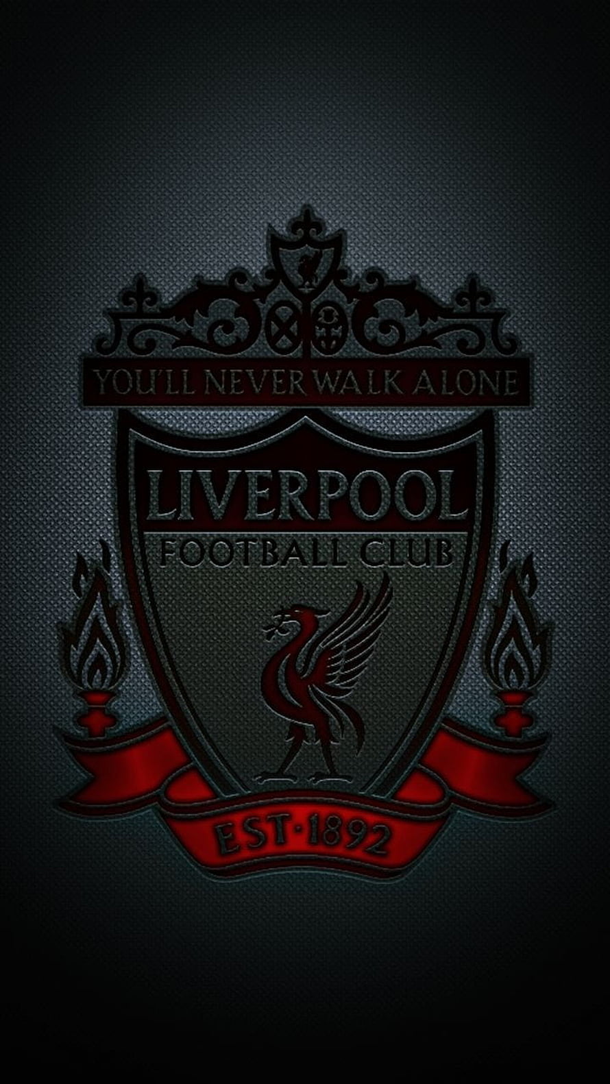 Liverpool Football Club Crest with Liver Bird and Flames on Dark Textured Background HD phone wallpaper
