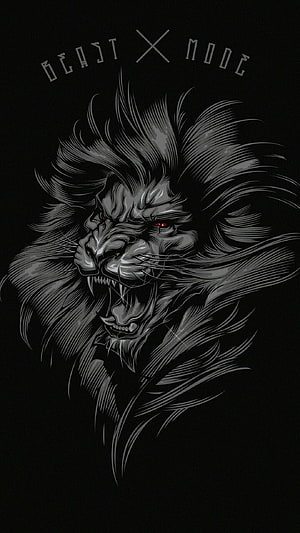 Fierce Roaring Lion Head Digital Art with Red Eyes and Tribal Style on Black Background HD phone wallpaper