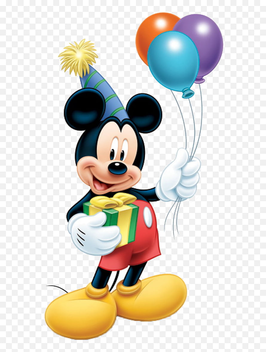 Mickey Mouse Birthday Celebration with Gift and Balloons HD phone wallpaper