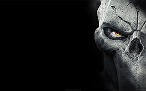 Grim Reaper Skull with Glowing Red Eye on Black Background HD wallpaper