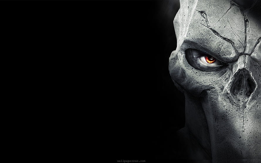 Grim Reaper Skull with Glowing Red Eye on Black Background HD wallpaper