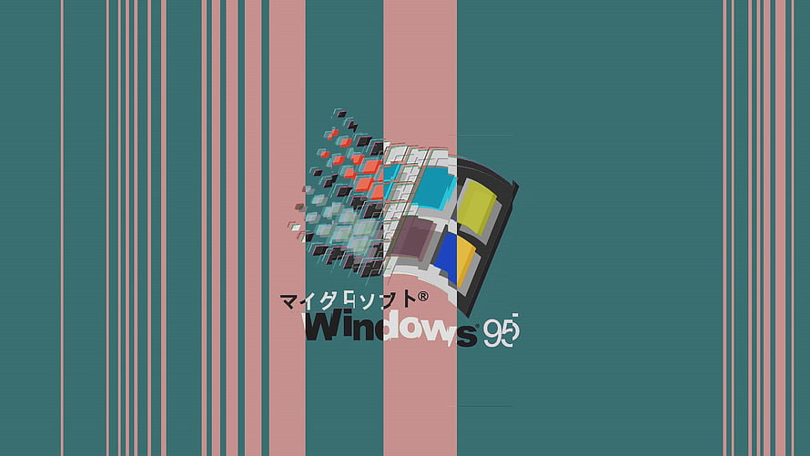 Windows 95 Retro Aesthetic Wallpaper with Pixelated Logo and Teal Pink Stripes HD wallpaper