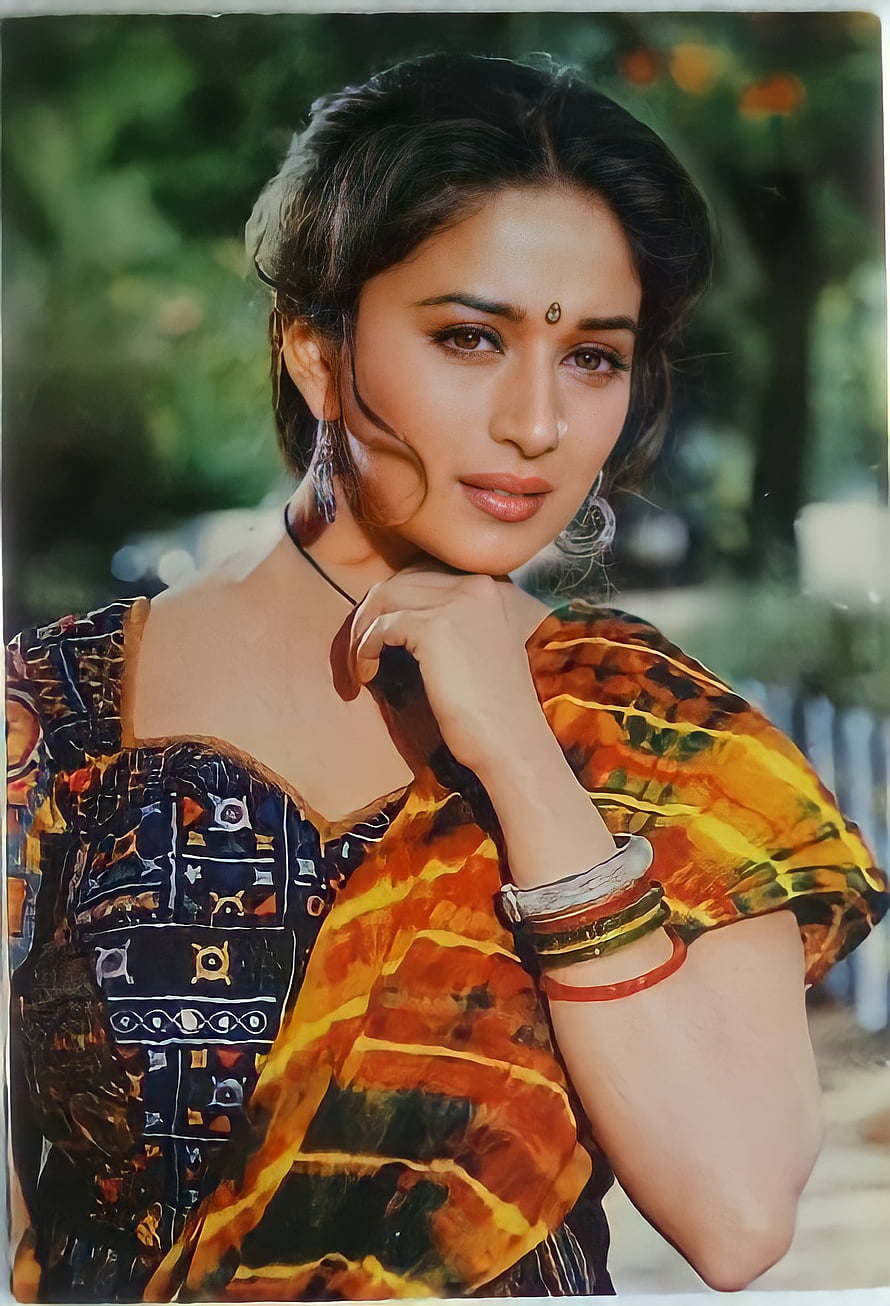 Madhuri Dixit in Traditional Indian Attire with Vibrant Saree and Jewelry HD phone wallpaper