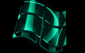 Windows Turquoise Glass Logo 3D Render on Black Background HD wallpaper