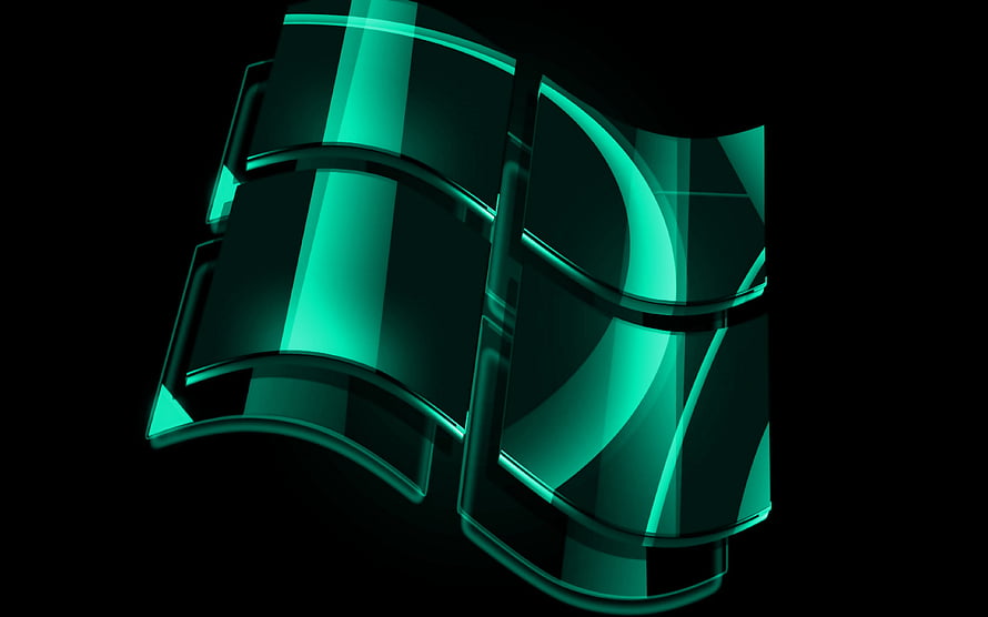 Windows Turquoise Glass Logo 3D Render on Black Background HD wallpaper
