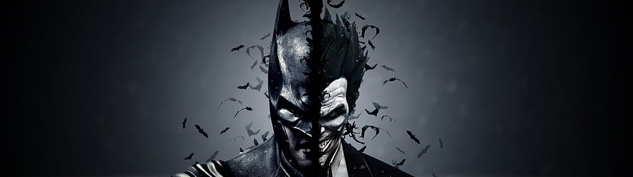 Batman and The Joker Split Face Artwork with Flying Bats, Dual Screen - Wg - General, 5120X1440 Dual Screen HD wallpaper