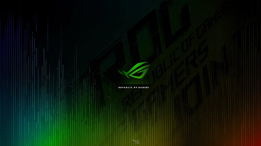 ASUS ROG Republic of Gamers Green Logo on Dark Background with Digital Rain Effect HD wallpaper